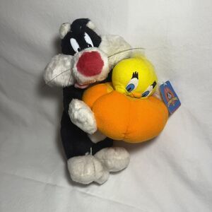 Vintage 1997 Looney Tunes Sylvester Tweety Pumpkin Halloween Plush Toy by ACE